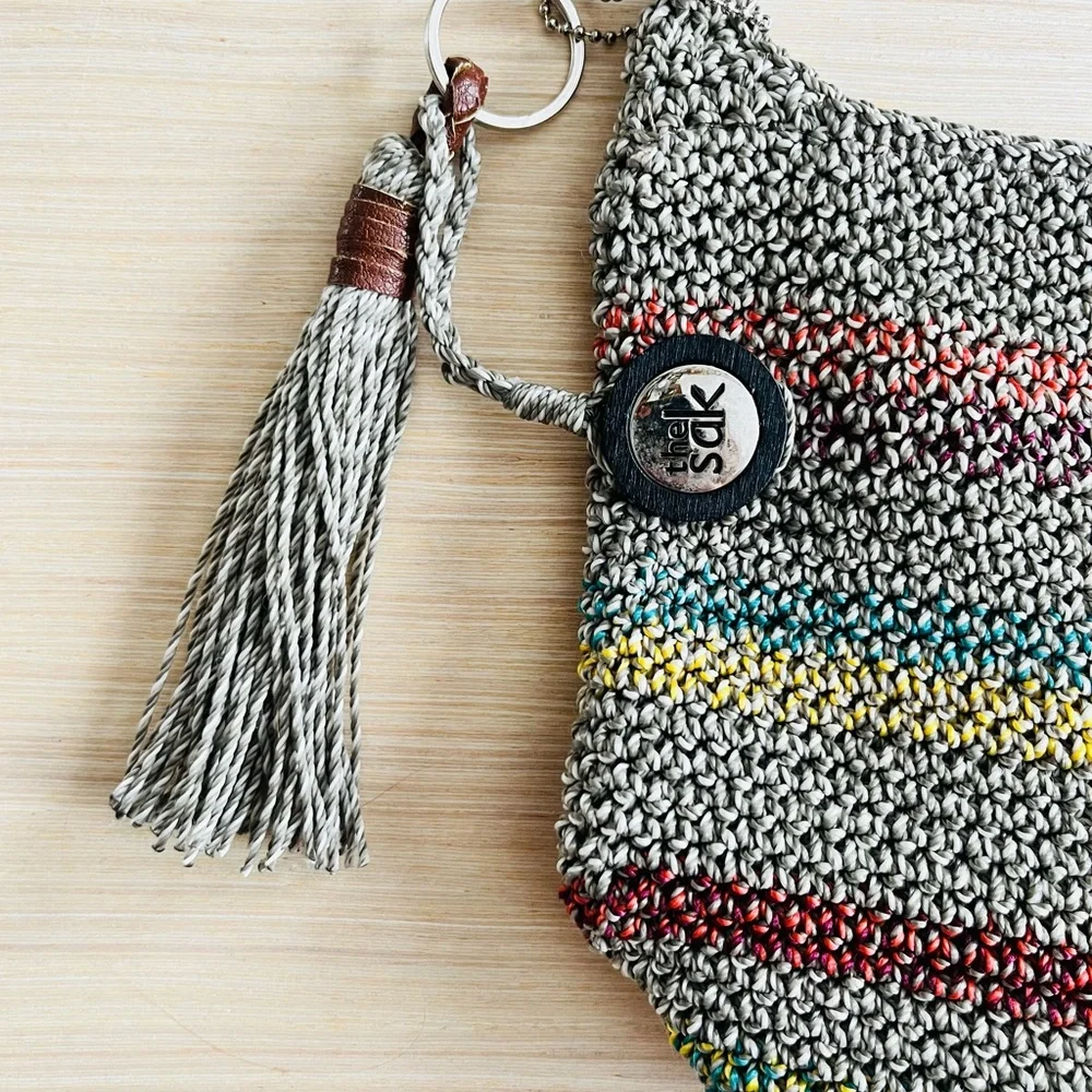 The Sak Multicolor Stripes Gray Crochet Shoulder Bag Purse - Picture 2 of 8